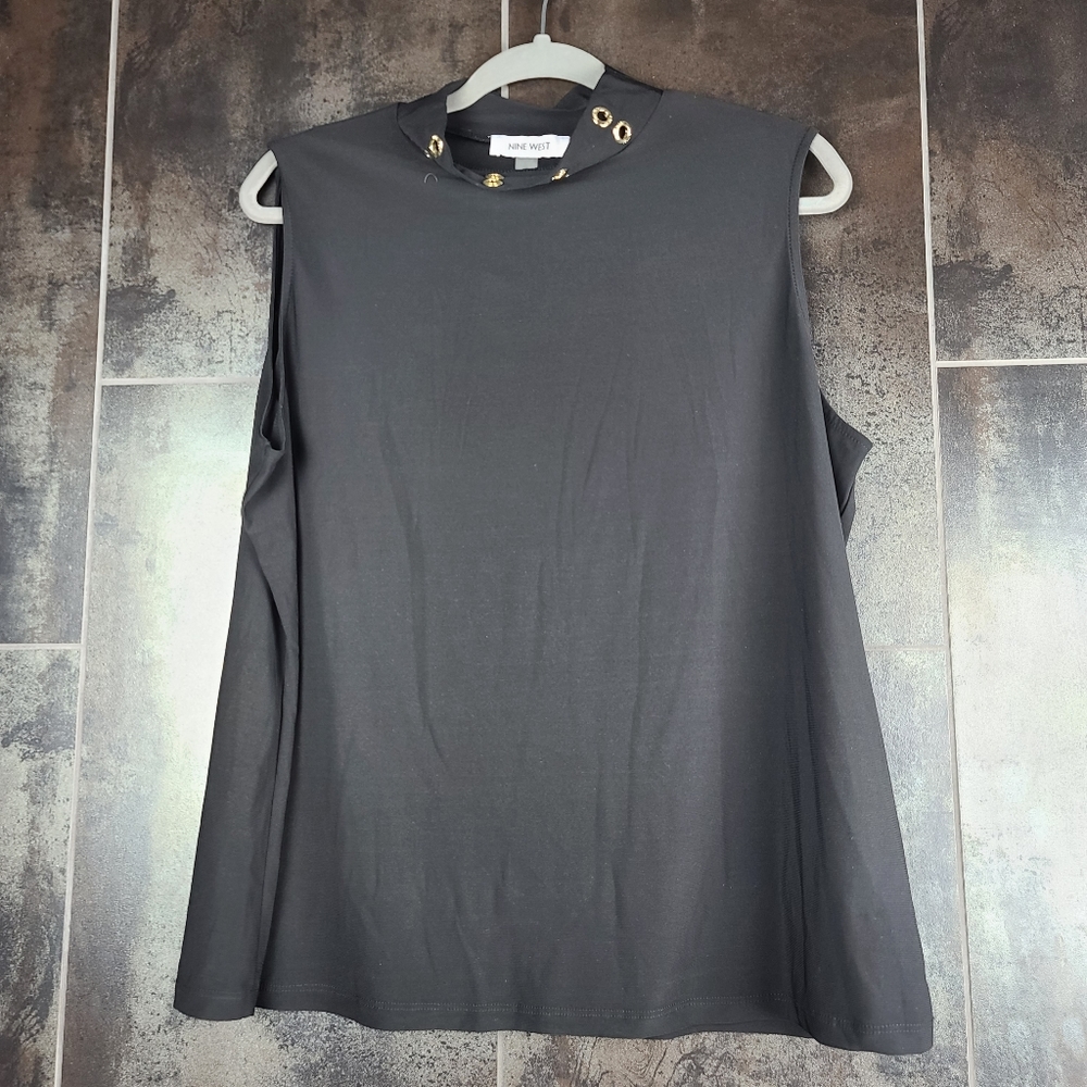 Nine West Black Rivet Embellished Mock Neck XL